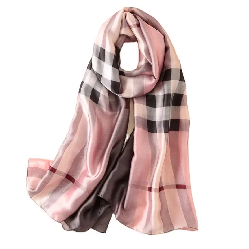 Pink Plaid Lightweight Women's Scarf